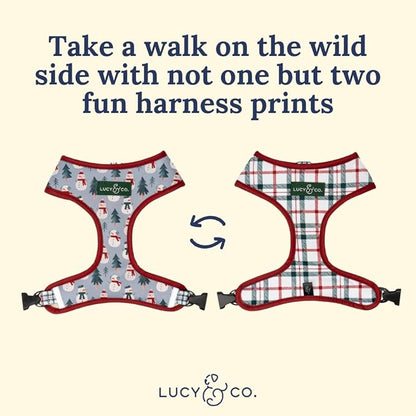 Lucy & Co. Cute Reversible Dog Harness Walking Halter - Best Designer Pet Harnesses for XS - XL Dogs - Padded Adjustable Vest for Easy Walking-Medium-Gray & White Snowman