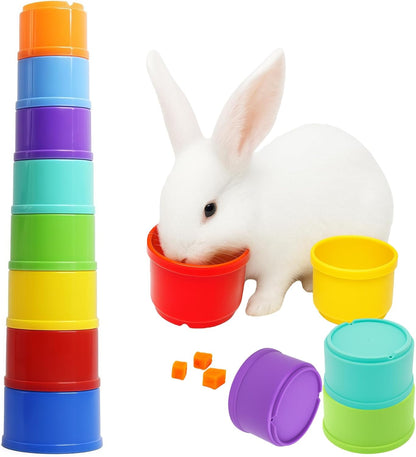 8 Pcs Stacking Cups for Rabbits,Nesting Rabbit Toys of Different Sizes,Bunny Stacking Cups for Hiding Food and Playing,Guinea Pig Stacking Cups (Rainbow)