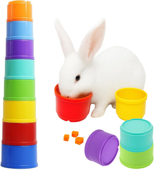 8 Pcs Stacking Cups for Rabbits,Nesting Rabbit Toys of Different Sizes,Bunny Stacking Cups for Hiding Food and Playing,Guinea Pig Stacking Cups (Rainbow)