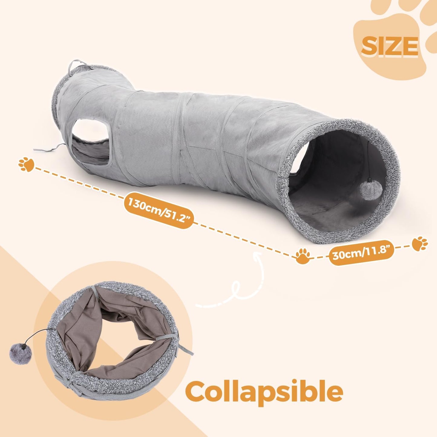 PAWZ Road Cat Tunnel Collapsible S Shape Cat Tunnels for Indoor Cats Cat Play Tube 51 Inches Long 10.5 Inches in Diameter
