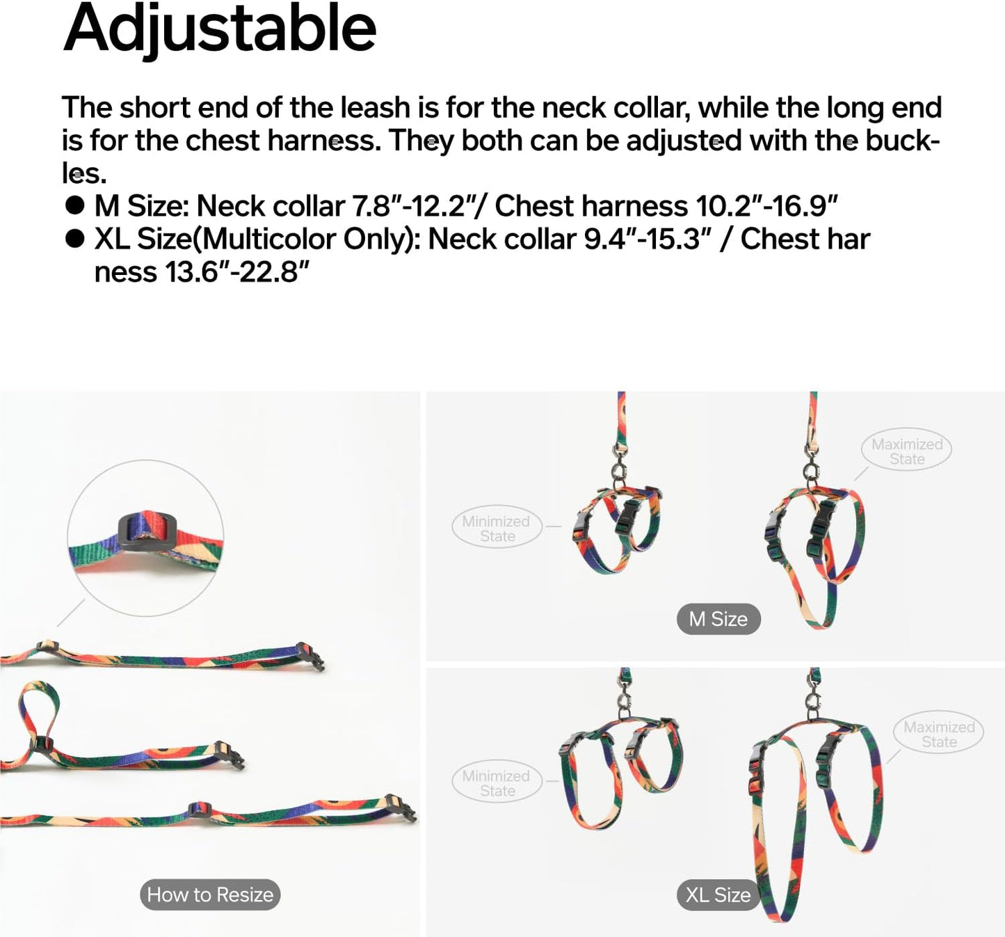 pidan Cat Harness and Leash Set, Cats Escape Proof - Adjustable Kitten Harness for Large Small Cats, Lightweight Soft Walking Travel Petsafe Harness（(Multicolor-M Size）