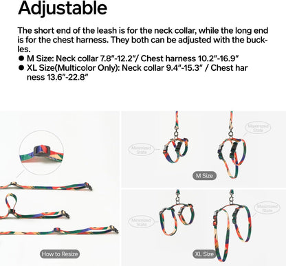 pidan Cat Harness and Leash Set, Cats Escape Proof - Adjustable Kitten Harness for Large Small Cats, Lightweight Soft Walking Travel Petsafe Harness（(Multicolor-M Size）