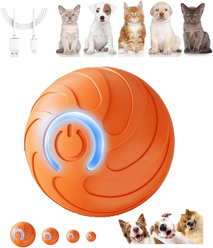 Smart Jumping Ball for Dogs,Duraspin Dog Bouncing Ball,Automatic Rolling,Interactive Bouncing Toys for Small Dogs,Orange