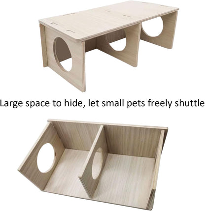 Hamiledyi Wooden Hamsters 2-Chamber Hideout-Tunnel Multi Chamber Exploring Toy Hamster Hiding Maze Tunnel Toy Platform Stuff Cage Accessories for Gerbil Rat Mice