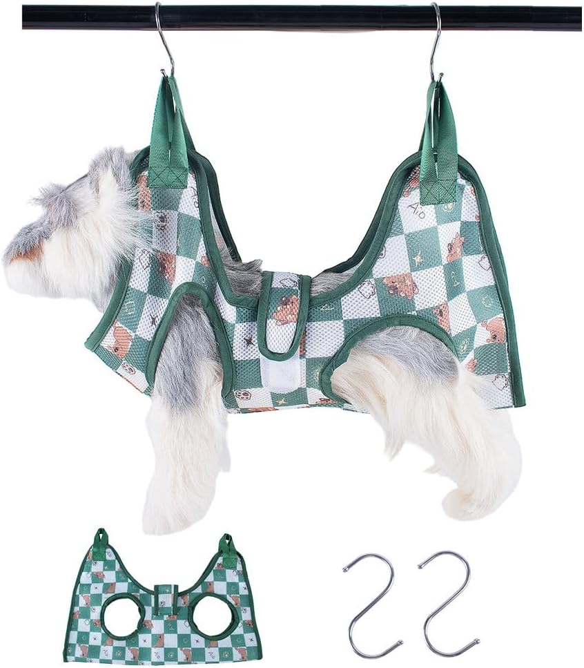 AIO Cat & Dog Restraint Sling for Nail Trimming Foldable Dog Grooming Supet Relaxation Hammock Harness for Pet Grooming S Green