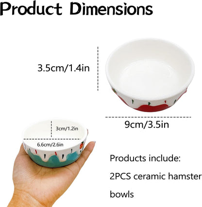 2 Pack Hamster Food Bowl Small Animals Ceramic Food Water Bowl Rat Bowls Prevent Tipping Moving for Gerbil Chinchilla Hedgehog (Color: Red + Blue)