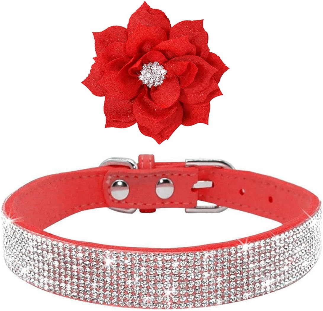 Serijoars Small Dog Collar with Rhinestone Crystal Diamond Colorful Bling Girl Puppy Cat Collars (S, Red6)
