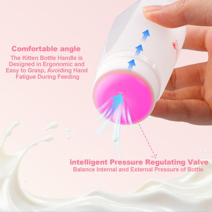 Kitten Bottle Feeding kit with Feeding Nipple and Syringe, Soft Silicone Nursing Pet Feeding Bottle, Ventilation Valve Resistant Tearing for Small Puppies, Kittens, Rabbit (M Nipple-Pink)