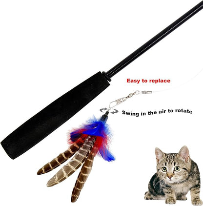Cat Feather Toys Refills, 6 Pieces Handmade Da Bird Feathers Refill, Cat Wand Replacement Feather for Indoor Cats (A)