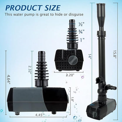 WaterRebirth HSUP700F Versatile Submersible Pump - Fountain Jets for Ponds, Fish Tanks, Water Gardens - Aquarium & Pond Pump (700L/H)