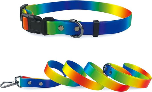 Rubber Waterproof Dog Collar and Leash Set for Small Dogs,Puppy Collars Leashes,Lead,Training Leash Easy Clean for Pets,Cats (for Medium Small Dogs)