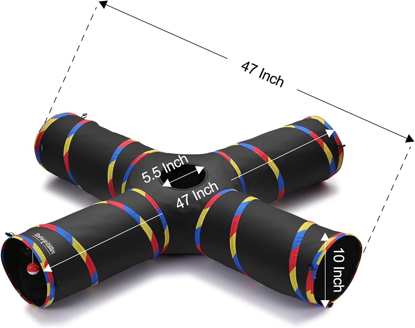 47" Long Cat Tunnels - 4 Way Cat Tunnel for Indoor Cats Play & Exploration - Collapsible Pop Up Tubes for Ferrets, Rabbits, and Small Dogs Fun, with Play Ball and Mouse Toy