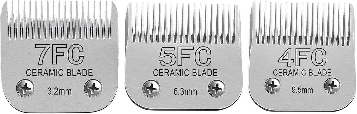 Size 7FC/5FC/4FC Detachable Pet Dog Clipper Blades, Compatible with Most Oster A5, KM Series Clippers,Made of Ceramic Blade & Stainless Steel Blade4PACK 3Pack