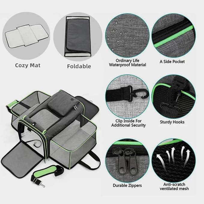 Expandable Travel Small Dog Cat Carrier(Large),Airline Approved Soft-Sided Pet Carrier with Removable Fleece Pad and Pockets for Cats/Puppy and Small Animals