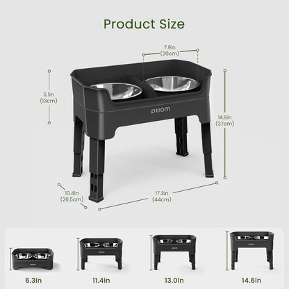 KPWACD 3-in-1 Elevated Dog Bowls Mess Proof Raised Slow Feeder Dog Bowls, 4 Height Adjustable Stand Licking Plate with 2 56oz Stainless Steel Doggy Food Dish for Small Medium Large Pets