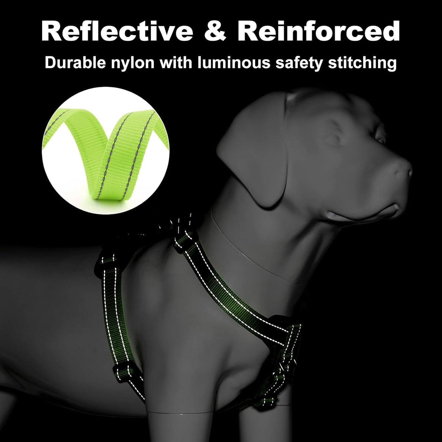 Plutus Pet Adjustable No Pull Dog Harness with Leather Accents, Heavy Duty Reflective Nylon Vest for Training, Hiking, Easy Walk Harness for Small, Medium, Large Dogs (Green, M)