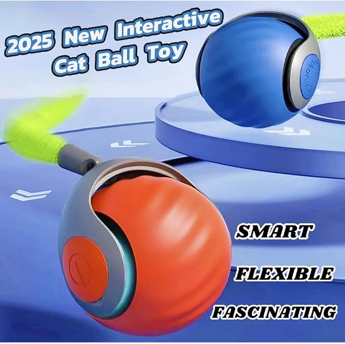 Speedy Tail 2.0 Cat Toy,Interactive Cat Ball,CatToys for Indoor Cats,Chewie Viral CatBall,Adjustable Sports Rolling Toy,Electric RollingBall Christmas Birthday Gift for Pets.(Orange)