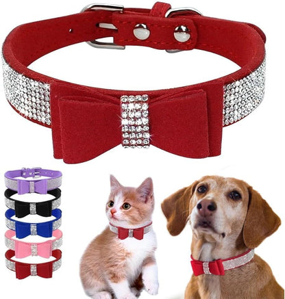 Serijoars Small Dog Collar with Rhinestone Crystal Diamond Colorful Bling Girl Puppy Cat Collars (XS, Red1)
