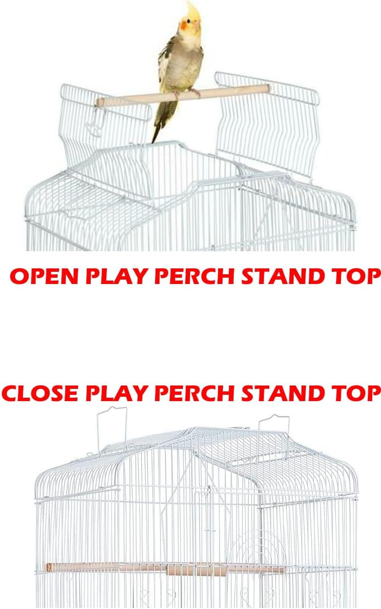 65-Inch Large Flight Bird Cage with Toys and 10-Step Play Ladder for Cockatiel Parakeet Finch Budgie Lovebird Canary Finch Pet Bird Cage with Rolling Stand (White with Toy)