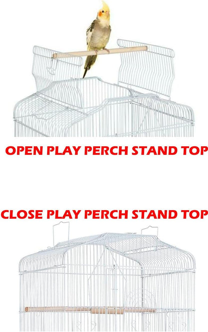 65-Inch Large Flight Bird Cage with Toys and 10-Step Play Ladder for Cockatiel Parakeet Finch Budgie Lovebird Canary Finch Pet Bird Cage with Rolling Stand (White with Toy)