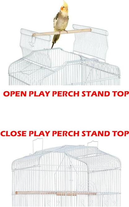 Large 36-Inch Portable Bird Flight Cage for Canary Parakeet Cockatiel Lovebird Finch Small Parrot Budgies Travel Bird Cage (White with Toy)