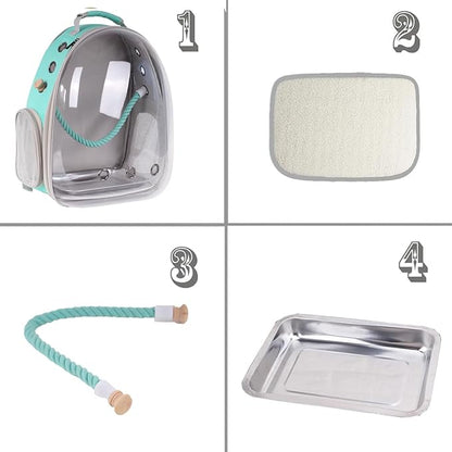 Bird Travel Backpack Carrier, Clear Bubble Window Transport Backpack for Birds, Space Capsule Astronaut Liked Vet Carry School Bag for Parakeet Parrot (M-GRN, Clear Bubble)