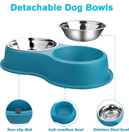 Dog Bowls Double Dog Water and Food Bowls Stainless Steel Bowls with Non-Slip Resin Station, Pet Feeder Bowls for Puppy Medium Dogs Cats