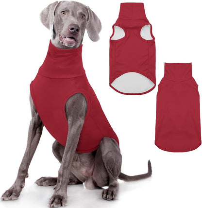 ROZKITCH Dog Sweaters Soft Fleece Pullover Sweatshirt Pajamas, Turtleneck Warm Pet Cold Weather Jacket Stretchy Vest Jumpsuit Apparel Outfit Clothes for Small Medium Large Dogs Walking Sleep Red 2XL