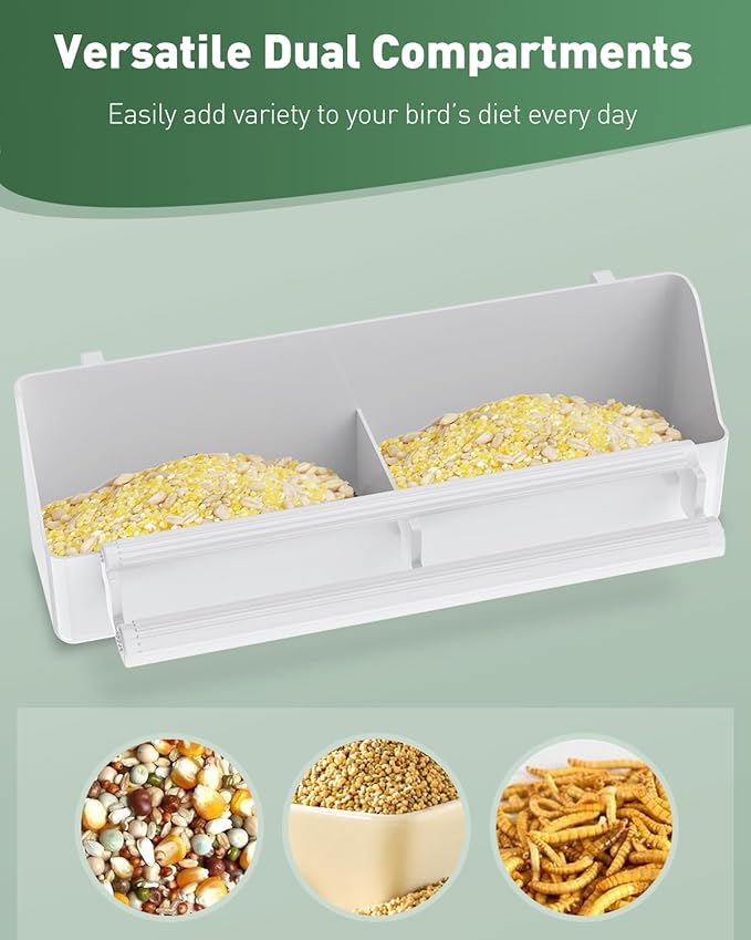 Pawfly 2 Pack Bird Feeder for Cage Hanging Plastic Feeder with Hooks Water Dispenser with Perches for Small Parakeet Cockatiel Canary Parrot