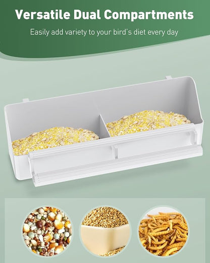 Pawfly 2 Pack Bird Feeder for Cage Hanging Plastic Feeder with Hooks Water Dispenser with Perches for Small Parakeet Cockatiel Canary Parrot