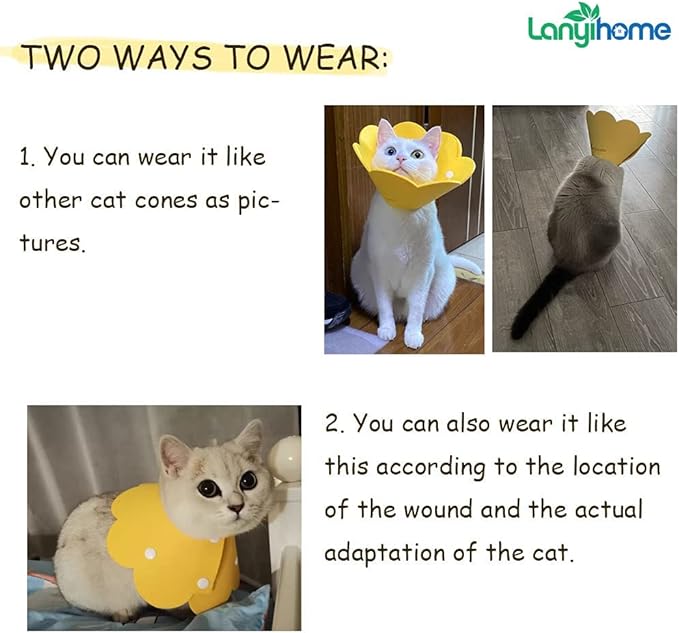 Adjustable Cat Recovery Collar - Cute Flower Neck Cones After Surgery, Set of 2, Surgery Recovery Elizabethan Collars for Kitten and Cats S Size (2 pcs)