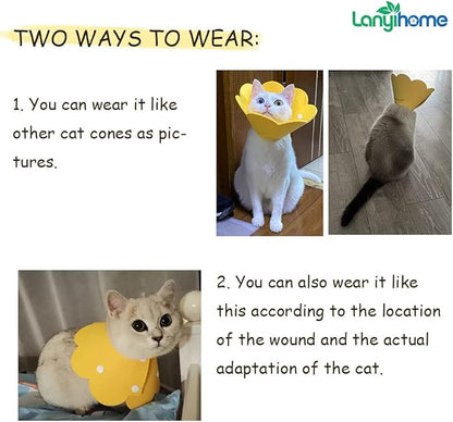 Adjustable Cat Recovery Collar - Cute Flower Neck Cones After Surgery, Set of 2, Surgery Recovery Elizabethan Collars for Kitten and Cats S Size (2 pcs)