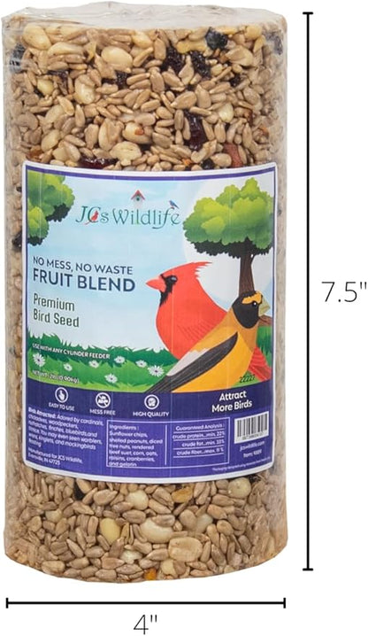 JCs Wildlife No Mess, No Waste Fruit Blend Premium Bird Seed Small Cylinder, 2 lb (1 Cylinder)