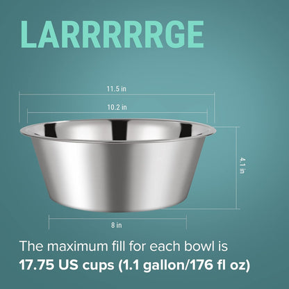 URBUDDIES 1.1 Gallon Extra Large Dog Bowls, 2 Pack, XL Stainless Steel Dog Water Bowls for XLarge Dogs, Polished, Dishwasher Safe, Easy to Clean