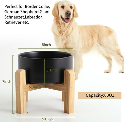 Petygooing Black Elevated/Raised Ceramic Dog Bowl for Medium and Large Breeds, Dog Food Water Dish with Stand,Pet Feeding Bowl with Anti Slip Rubber Large Dogs(1800ml 7.6 Cups)
