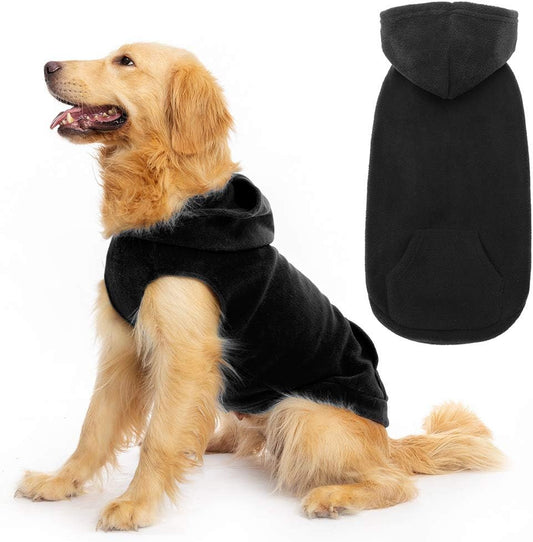 EXPAWLORER Dog Hoodie Fleece Sweater Vest, Hooded Dog Sweatshirt Fall Winter Pet Clothes with Leash Hole, Sleeveless Warm Cozy Puppy Clothing for Cat Small Medium Large Dogs Girl Boy, Black L