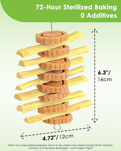 3PS Rabbit Toys for Bunny Boredom, Hanging Rodent Dental Toy with Papaya Stems Sweet Bamboo Hamsters, Chinchillas, Guinea Pigs