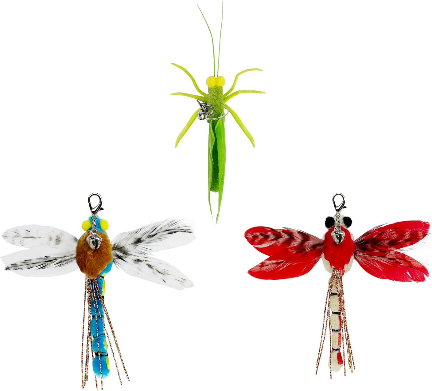 TTcat Cat Feather Wand Toys,Retractable Wand Toy with 3 Simulation Insects Dragonfly Grasshopper Refills,Interactive Cat Toy Kitten Toy for Indoor Cats to Play Chase Exercis.