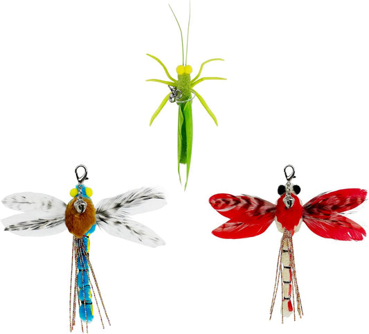 TTcat Cat Feather Toys, 3 Pcs Simulation Insects Dragonfly Grasshopper Refills, Cat Toys Replacement Feathers for Cat Kitten Wand