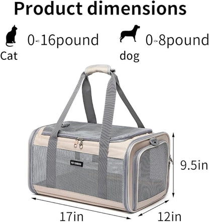 Airline Approved Pet Carrier for Cats and Small Dogs, Breathable and Collapsible Design, Portable Travel Bag for Bearded Dragon, Puppies Animal Hangbag, Rabbit Cage Cage (Khaki, Small)