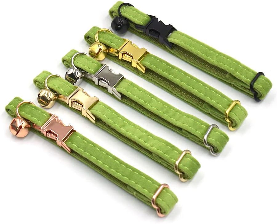 Personalized Cat Collars with Bells Custom Cat Collar with Name Tag Cute Soft Small Cat Collar for Boy and Girl Cats Kitten (Matcha Green)