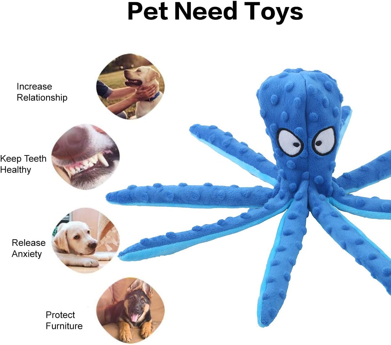 Dog Squeaky Toys Octopus - No Stuffing Crinkle Plush Dog Toys for Puppy Teething, Durable Interactive Chew Toys for Small, Medium and Large Dogs Training and Reduce Boredom, 2 Pack