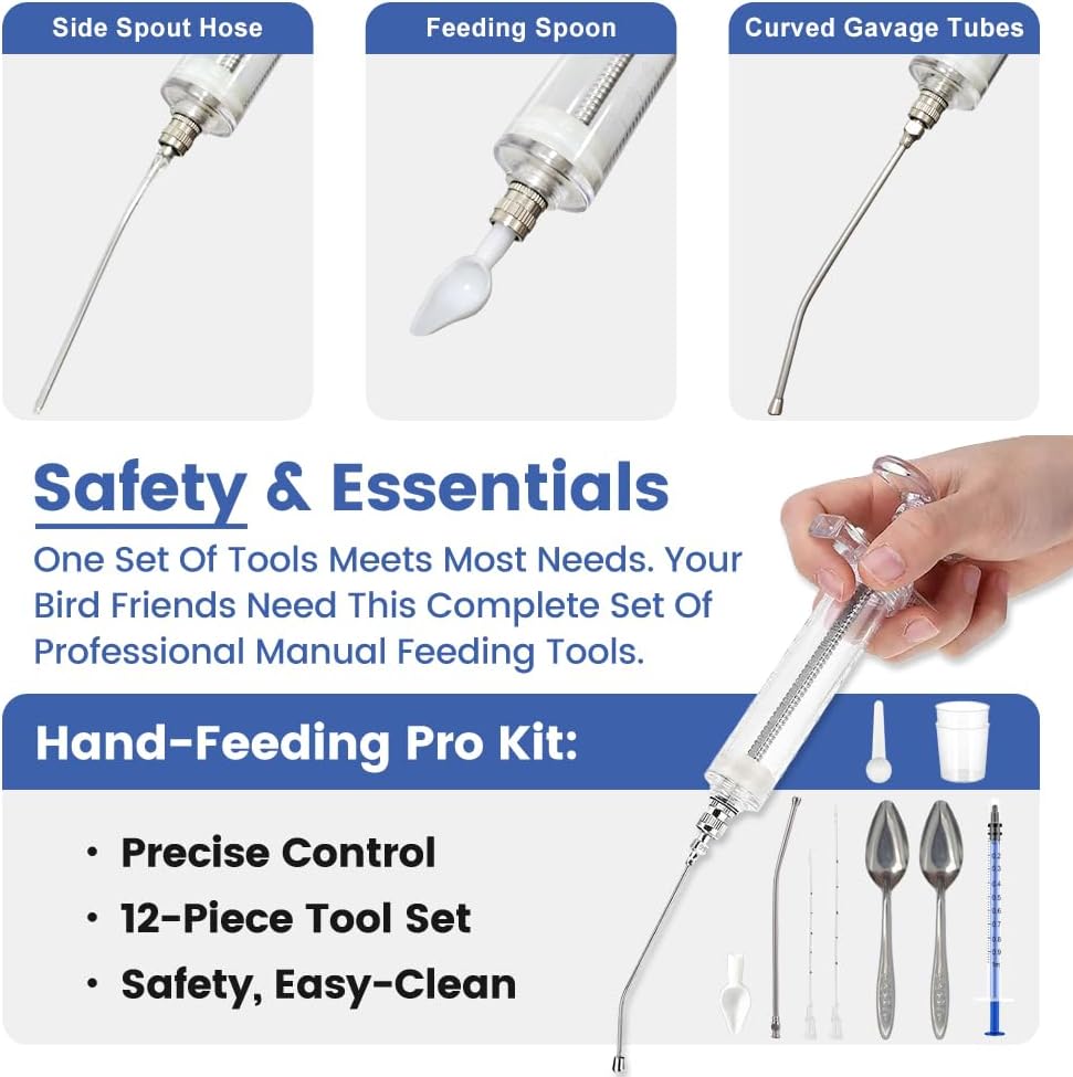 12 PCS Baby Bird Feeding Syringe Set with Storage Bag Professional Parrot Syringe Feeder Bird Hand Feeding Tubes Kit for Parakeets, Cockatiels, African & Amazon Grey Parrots, Cockatoos, Macaws