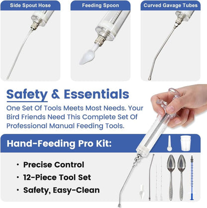 12 PCS Baby Bird Feeding Syringe Set with Storage Bag Professional Parrot Syringe Feeder Bird Hand Feeding Tubes Kit for Parakeets, Cockatiels, African & Amazon Grey Parrots, Cockatoos, Macaws