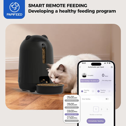 PAPIFEED Automatic Cat Feeder, 2.4G WiFi Auto Cat Food Dispenser with App Control, 3L Auto Pet Feeder with Dual Power Supply, Detachable for Easy Clean for Cats and Small Dogs, Black