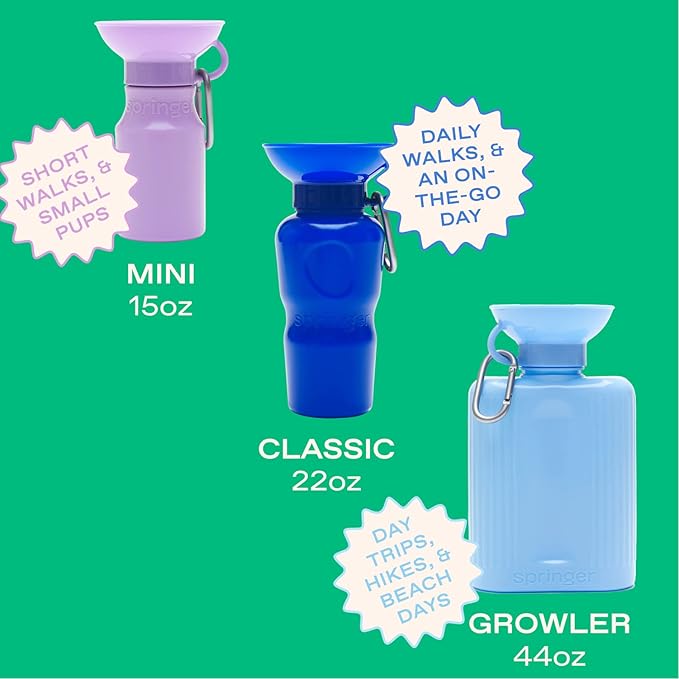 Springer by Springland Dog Water Bottle | Portable Travel Water Bottle Dispenser for Dogs | Dog Gift Seen on Oprah's Favorite Things, Shark Tank | Leak-Proof Bottles | BPA-Free 15oz Lilac