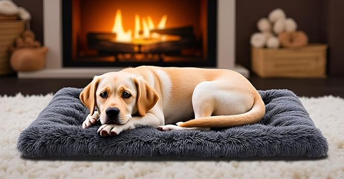 Fluffy Small Dog Bed, Washable Warm Winter Heated Calming Dog Crate Bed for Small Size Dogs, Supportive Plush Crate Pad for Dogs(18 * 12", Dark Grey).