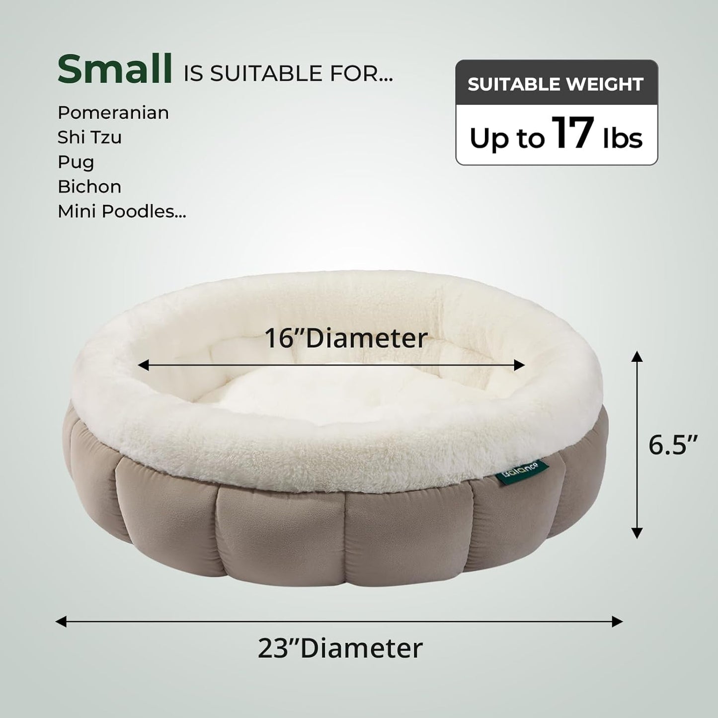 BALANCE Cat Beds for Indoor Cats, Washable Round Cat Bed, Cute Kitten Bed with Anti-Slip Bottom for Kitty and Puppy, 23 Inches, Goat