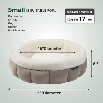 BALANCE Cat Beds for Indoor Cats, Washable Round Cat Bed, Cute Kitten Bed with Anti-Slip Bottom for Kitty and Puppy, 23 Inches, Goat