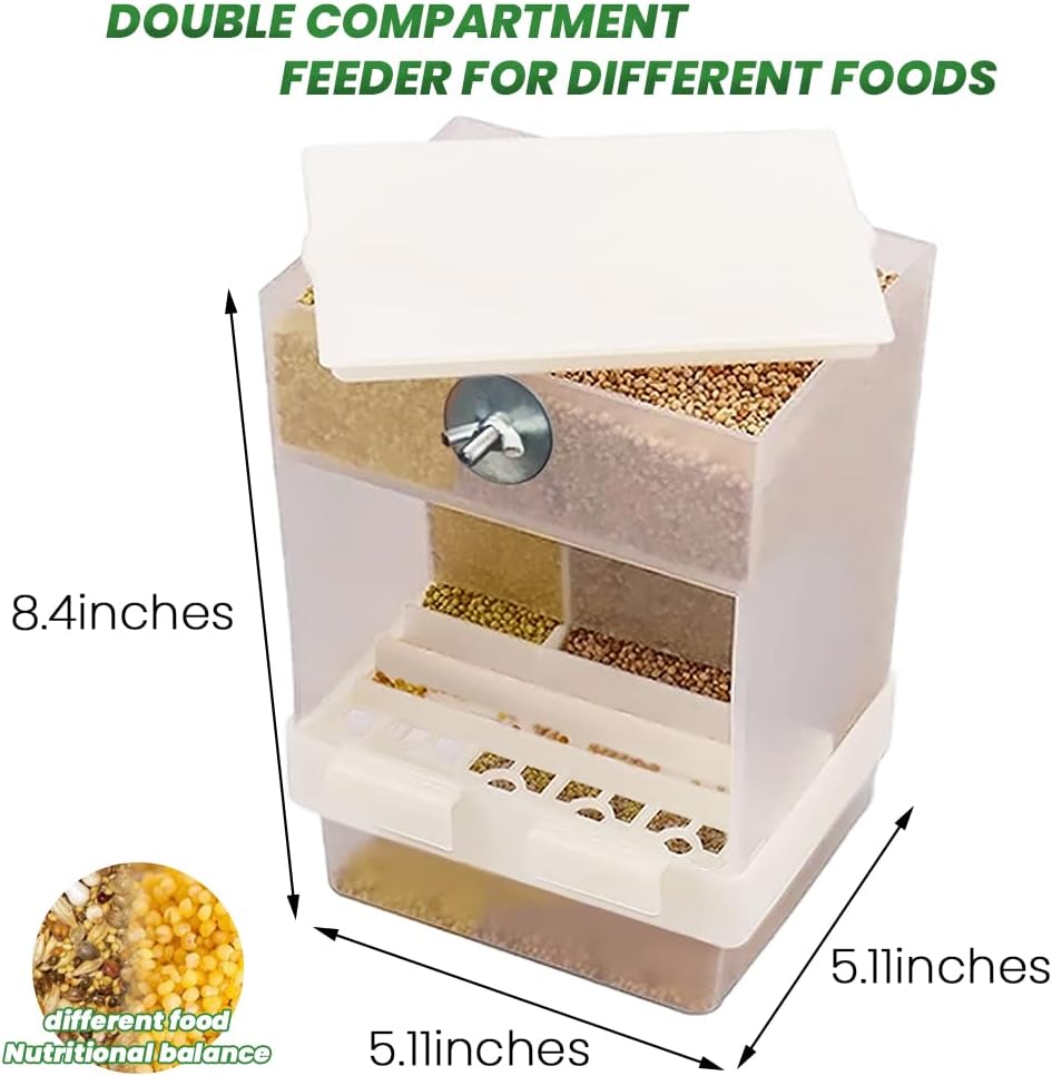 Parrot Automatic Feeder,No-Mess Bird Feeder,Cage Accessories for Budgerigar Canary Cockatiel Finch Parakeet Seed Food Container by Old Tjikko (Large-Capacity-Screw-Fixed Bird Feeder)